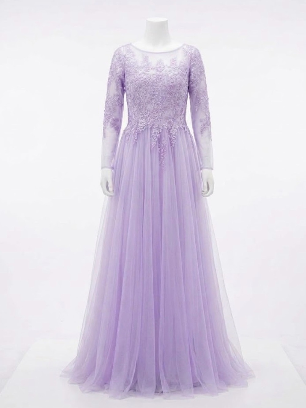 BABARONI MARTHA Tulle With Appliqued Long Sleeves Dress-Lilac